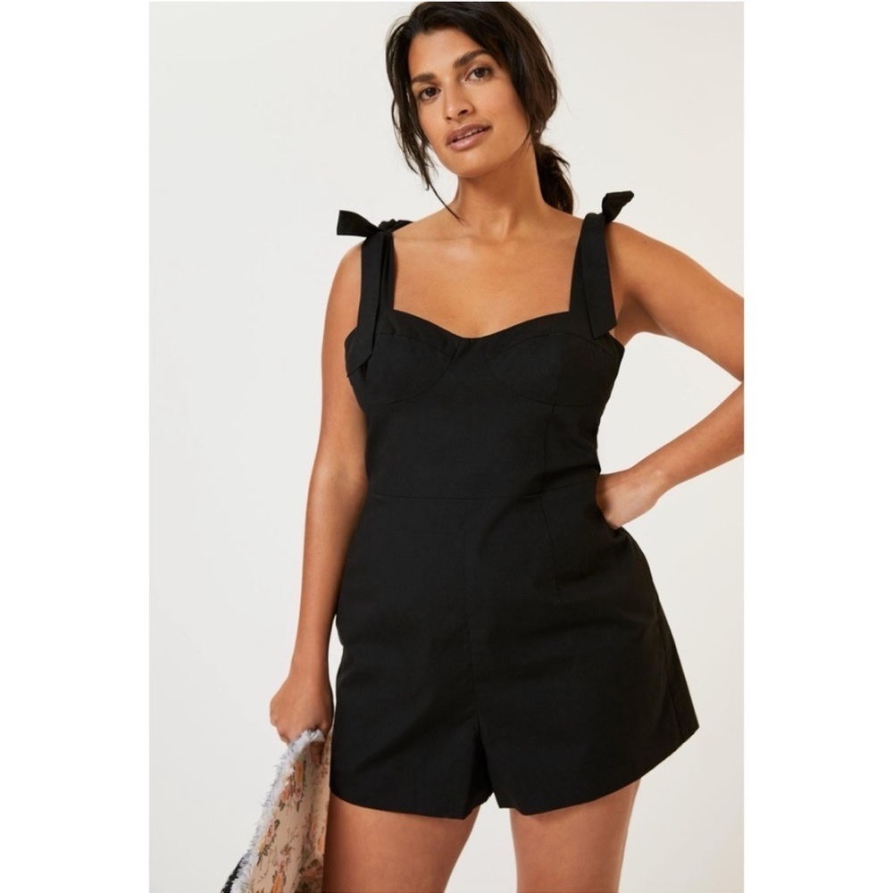 Anthropologie Black Tie-Shoulder Romper